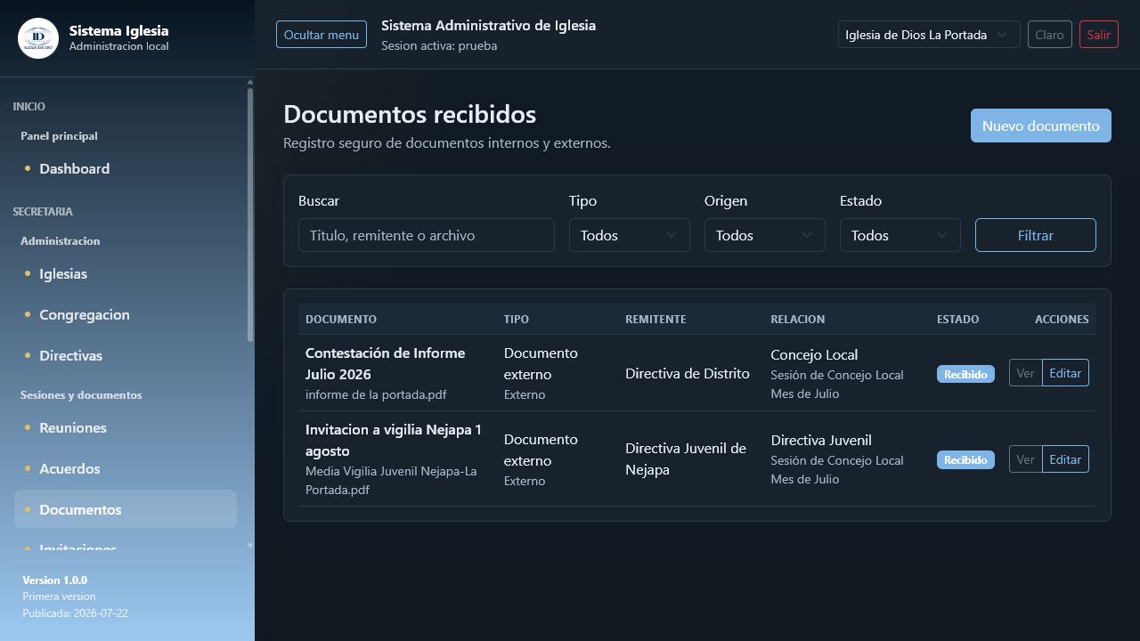 Módulo de documentos recibidos