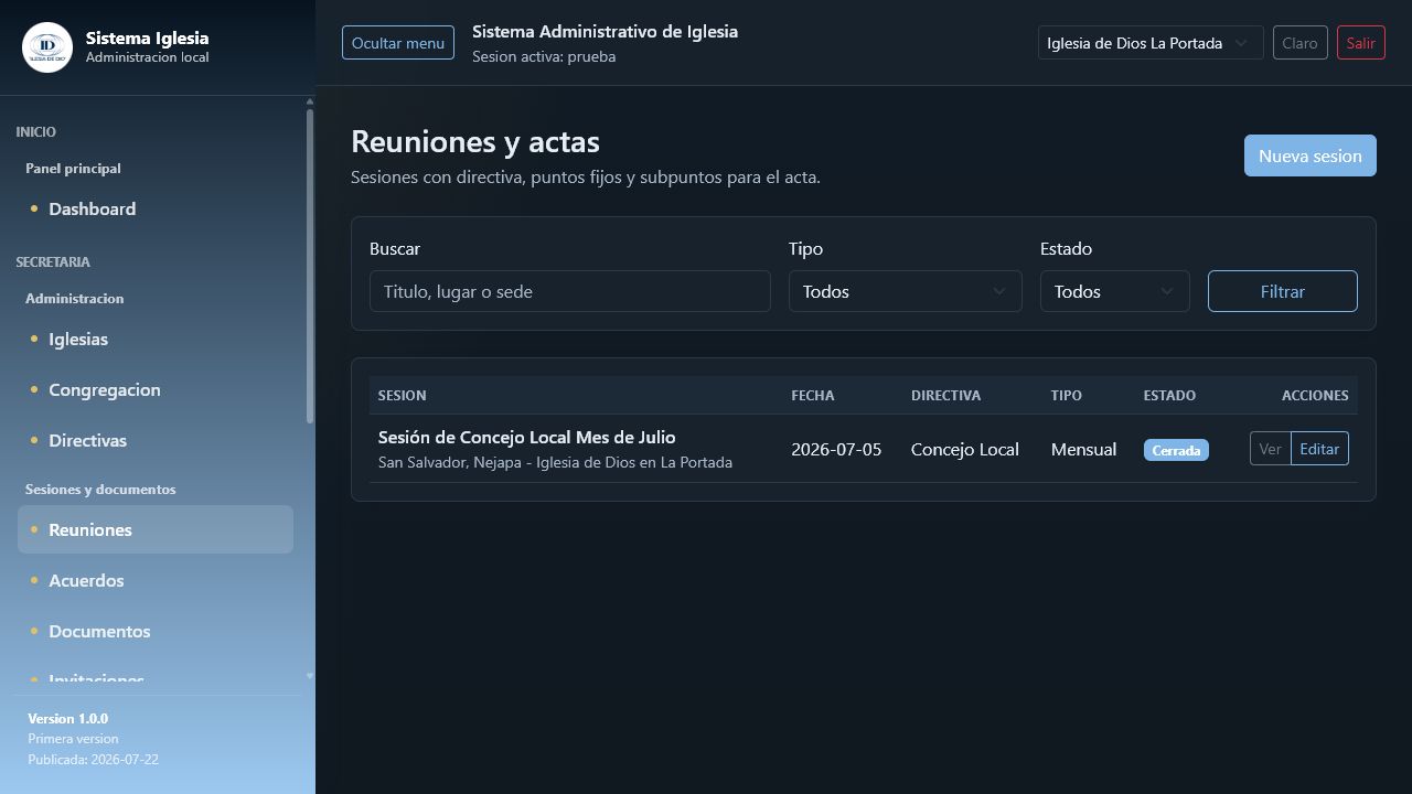 Módulo de reuniones y actas